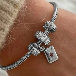 Stainless Steel Cubic Zirconia Envelope Pendant Adjustable bracelet
